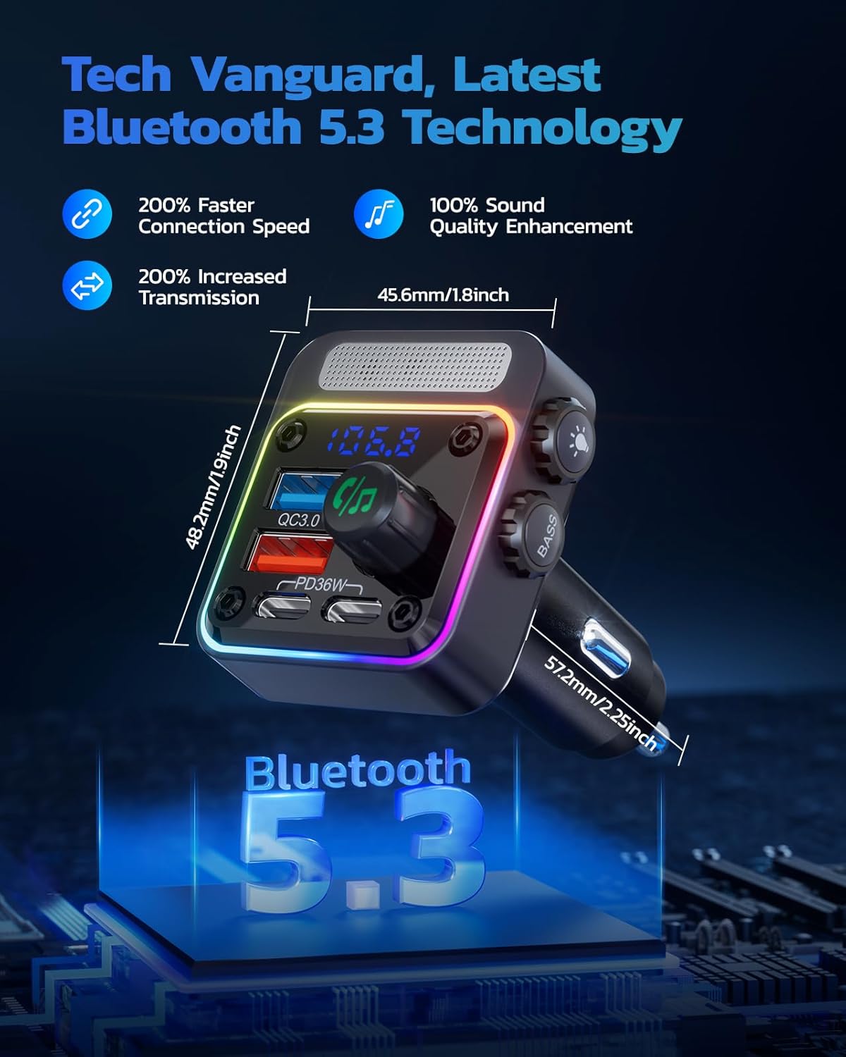 Bluetooth 5.3 Car Adapter Charger